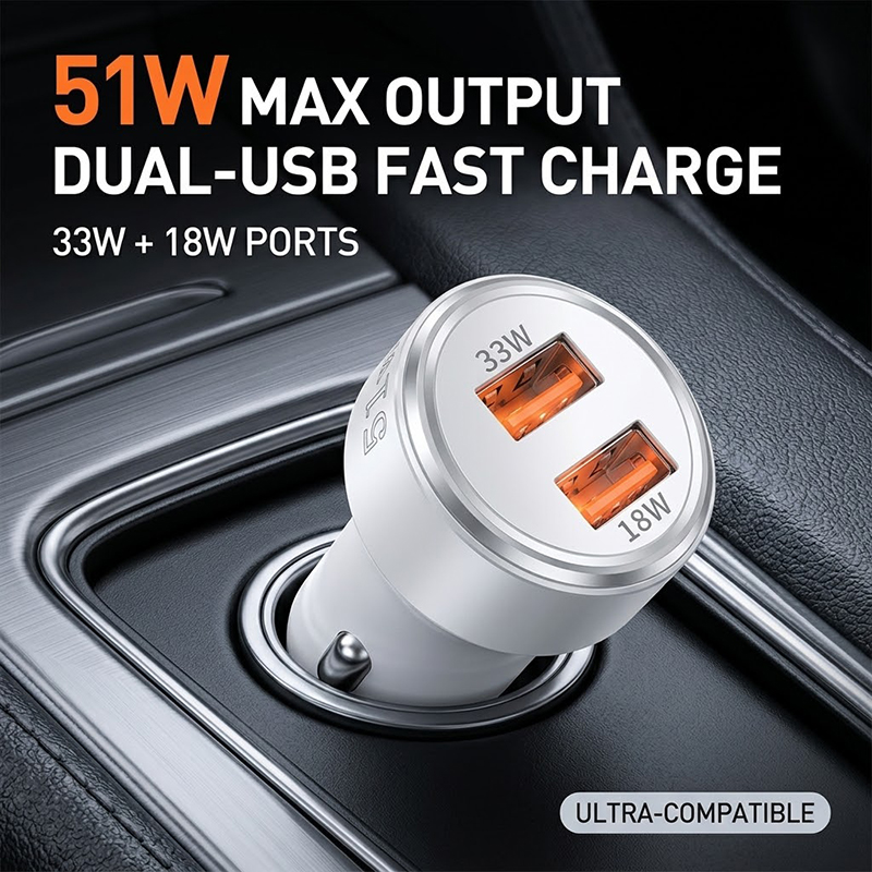 Car Accessories Qc - Fast Charging 51W Dual Port USB