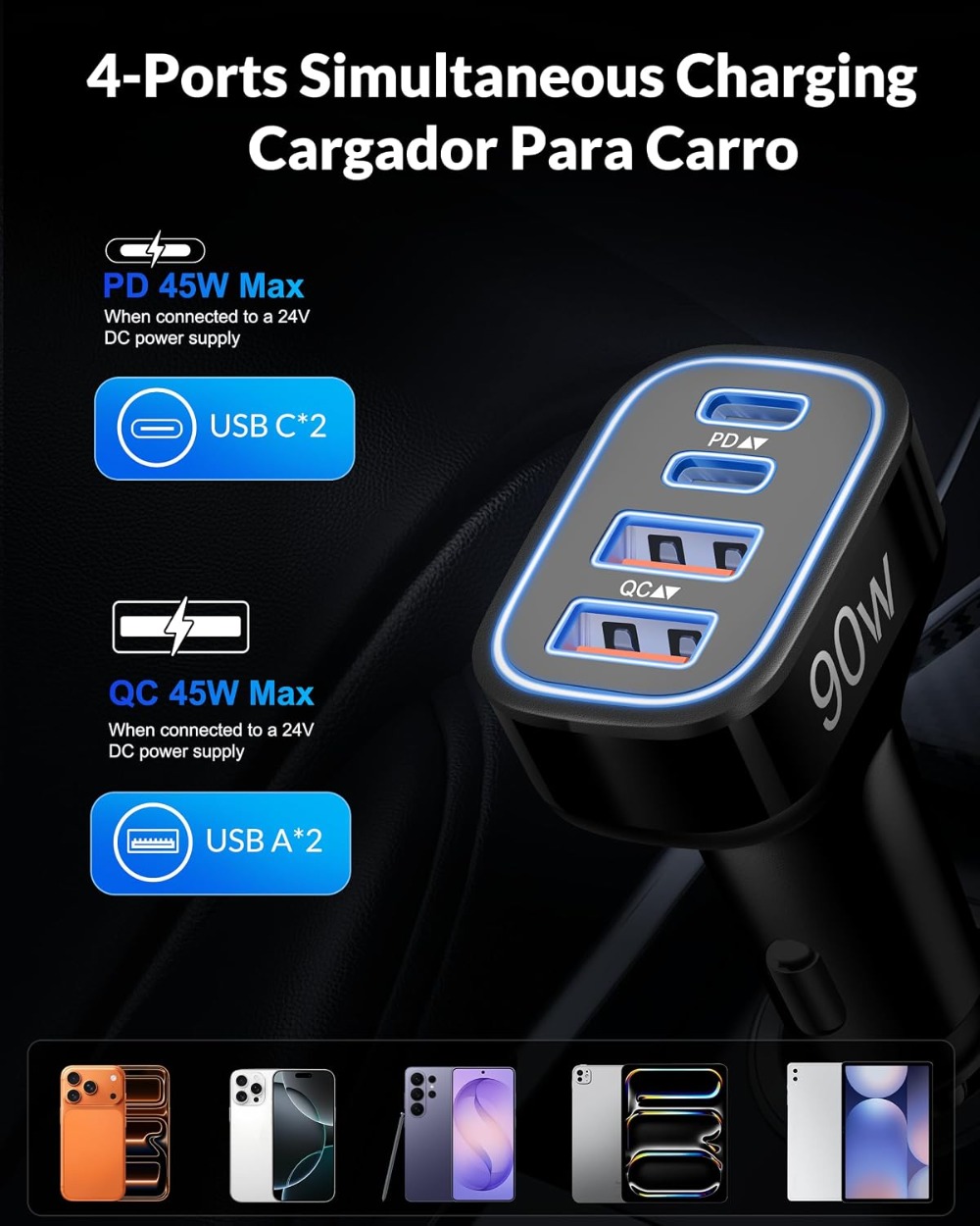 90W 4-Port Fast USB-C Car Char - Car Accessories Qc recension och pris